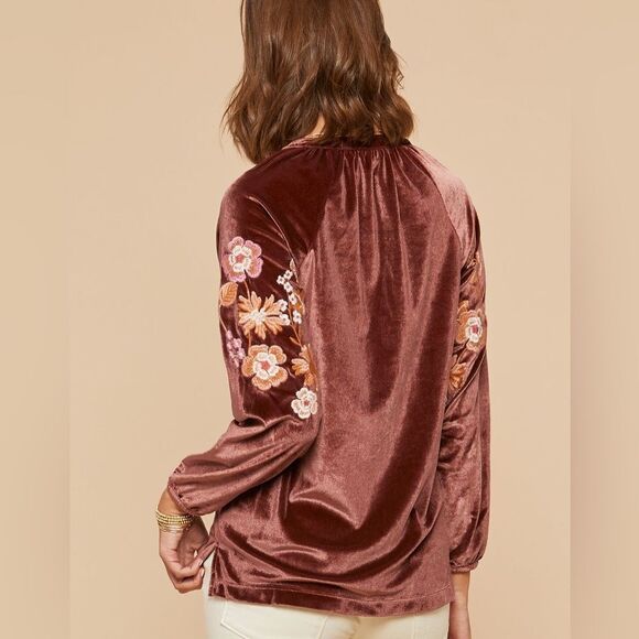 Spartina Genevieve Embroidered Velvet Top Lucas Theatre Embroidery Size Large - Picture 3 of 8